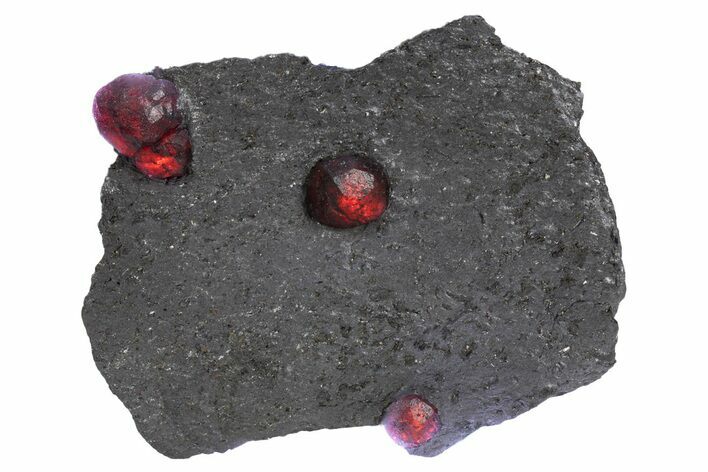 Plate of Four Red Embers Garnets in Graphite - Massachusetts #301080